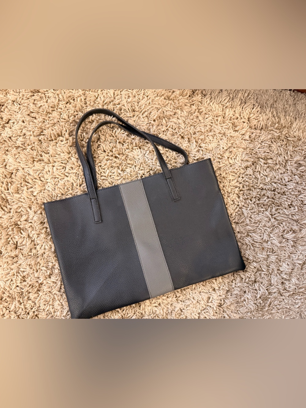 Vince Camuto Black Tote with Gray Center Stripe